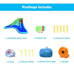 Crocodile Inflatable Water Park with Two Slides, Hiding Tunnel and Blower Included