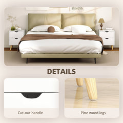 Modern Bedside Table, Nightstand with 2 Drawers and Pine Wood Legs for Bedroom, Living Room, White