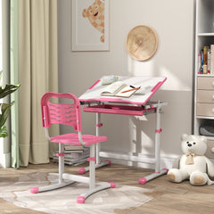 Height Adjustable Study Table and Chair Set with Drawer, Pen Slot, Tiltable Desktop, Hook, Blue