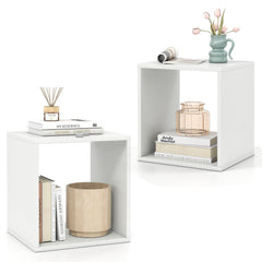 White Cube Storage Organizer, Set of 2 Stackable Open Cubes with Wooden Dowels