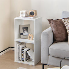 White Cube Storage Organizer, Set of 2 Stackable Open Cubes with Wooden Dowels