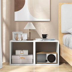 White Cube Storage Organizer, Set of 2 Stackable Open Cubes with Wooden Dowels