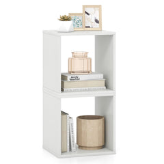 White Cube Storage Organizer, Set of 2 Stackable Open Cubes with Wooden Dowels