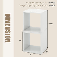White Cube Storage Organizer, Set of 2 Stackable Open Cubes with Wooden Dowels