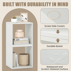White Cube Storage Organizer, Set of 2 Stackable Open Cubes with Wooden Dowels
