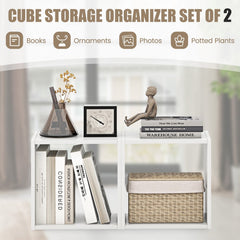 White Cube Storage Organizer, Set of 2 Stackable Open Cubes with Wooden Dowels
