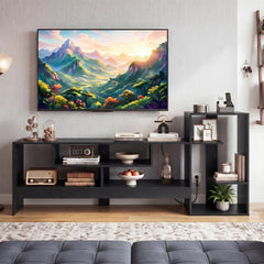 Cube TV Stand for 55 Inch TV with Power Outlets and Open Storage Shelves-Black