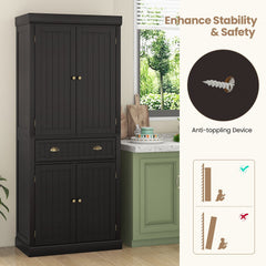 Cupboard Freestanding Kitchen Cabinet w/ Adjustable Shelves-Dark Brown