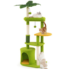 48 Inch Green Cat Tree with a Leaf Canopy, Condo and a Self Groomer