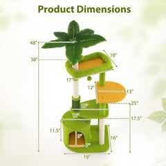 48 Inch Green Cat Tree with a Leaf Canopy, Condo and a Self Groomer