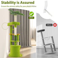48 Inch Green Cat Tree with a Leaf Canopy, Condo and a Self Groomer