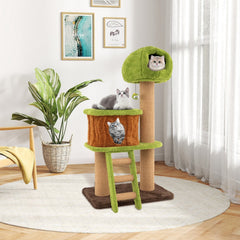 56 Inch Cat Tree with a Mushroom Cap Nest, Log Condo and a Sisal Ladder