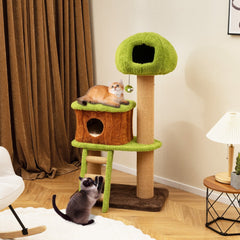56 Inch Cat Tree with a Mushroom Cap Nest, Log Condo and a Sisal Ladder