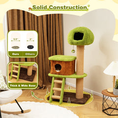 56 Inch Cat Tree with a Mushroom Cap Nest, Log Condo and a Sisal Ladder