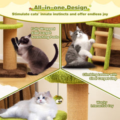 56 Inch Cat Tree with a Mushroom Cap Nest, Log Condo and a Sisal Ladder