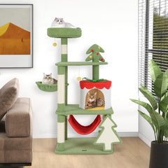 52 Inch Christmas Cat Tree with a Gift Box Condo, Hammock and Turning Basket