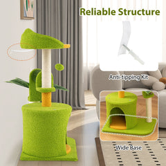 31 Inch Palm Cat Tree with an Ear Shaped Perch, Condo and Self Groomer