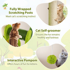 31 Inch Palm Cat Tree with an Ear Shaped Perch, Condo and Self Groomer