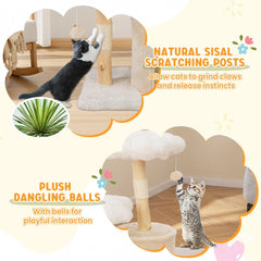 32 Inch Solid Wood Cat Tree with Two Flower Platforms and a Round Condo