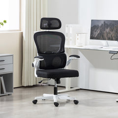 Mesh Office Chair, Ergonomic Desk Chair with Flip-up Armrest, Rotatable Headrest, Adjustable Lumbar Support, Pink