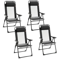 Set of 4 Camping Chairs, Outdoor Folding Lounge Chair Set with 5 Level Adjustable Backrest, Removable Headrest, Armrest for Camping, Backyard, Black