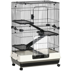 45"H Guinea Pig Cage, 4-Level Rabbit Cage for Ferret, Chinchilla, Hedghog, Bunny, Small Animal Habitat with Wheels, Slide-out Tray, Ramp, Black