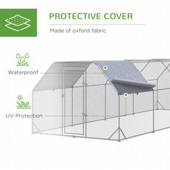 Chicken Run Outdoor, Galvanized Large Metal Chicken Coop Cage, Walk-in Enclosure Poultry Hen Run House Playpen Rabbit Hutch with Flat Roof, Cover, 9.2'x6.2'x6.5', Silver