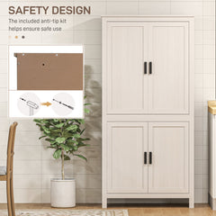64" Kitchen Pantry Cabinet, Freestanding Storage Cabinet with 4 Doors, 3 Adjustable Shelves, Antique White