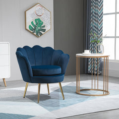 Modern Accent Chair, Velvet-Touch Fabric Leisure Club Chair with Gold Metal Legs for Bedroom, Dark Green