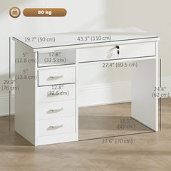 Home Office Desk with Storage, Computer Desk with Lockable Drawer and Open Compartment, White