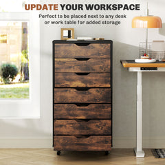 7-drawer Vertical File Cabinet for Home Office, Storage Cabinet with Wheels, 18.7"x15.6"x35.4", Black