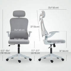 Ergonomic Office Chair, Swivel Desk Chair with Adjustable Lumbar Support, Headrest and Height, Flip-up Armrests, Grey