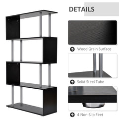 5-Tiers Geometric Wooden Bookcase S-Shaped Storage Bookshelf Display with Metal Frame for Living Room, Bedroom, Home Office, White
