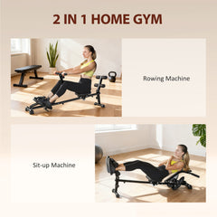 Hydraulic Rowing Machine with LCD Monitor, Sit-Up Function for Home Gym, Black