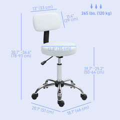 Adjustable Rolling Stool with Removable Backrest, Faux Leather Swivel Stool Chair for Salon Spa, Bar, Massage, Black