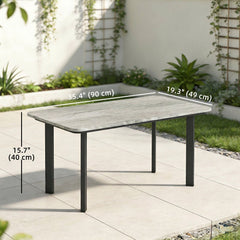Outdoor Garden Coffee Table, Patio Table with Slatted Wood Plastic Composite Top and Steel Frame, Grey