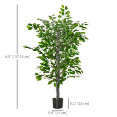 4.5ft Ficus Artificial Plant with Realistic Leaves, Potted Fake Tree for Home Office Indoor Decor, Green