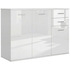 High Gloss Sideboard with 2 Drawers and 3 Doors, Buffet Cabinet with Adjustable Shelf, Coffee Bar Cabinet with Storage, White