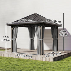 10' x 10' Hardtop Gazebo with Galvanized Steel Roof, Permanent Garden Gazebo with Netting and Curtains