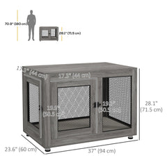 Pet Crate End Table with Water-resistant Cushion or Large Medium Dogs, Black