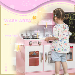 Play Kitchen for Kids, Kids Kitchen Playset w/ Chalkboard, Ice Maker, Play Phone, Sink, Microwave