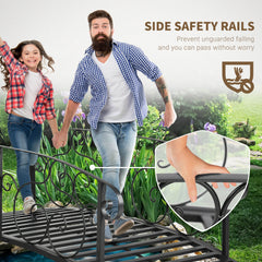 6FT Steel Garden Bridge with Safety Siderails, Decorative Arc Landscaping Bridge for Backyard Creek Stream Pond, Black