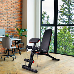 Foldable Press Bench Adjustable Dumbbell, Weight Training Bench Exercises Gym Chair, Black & Red