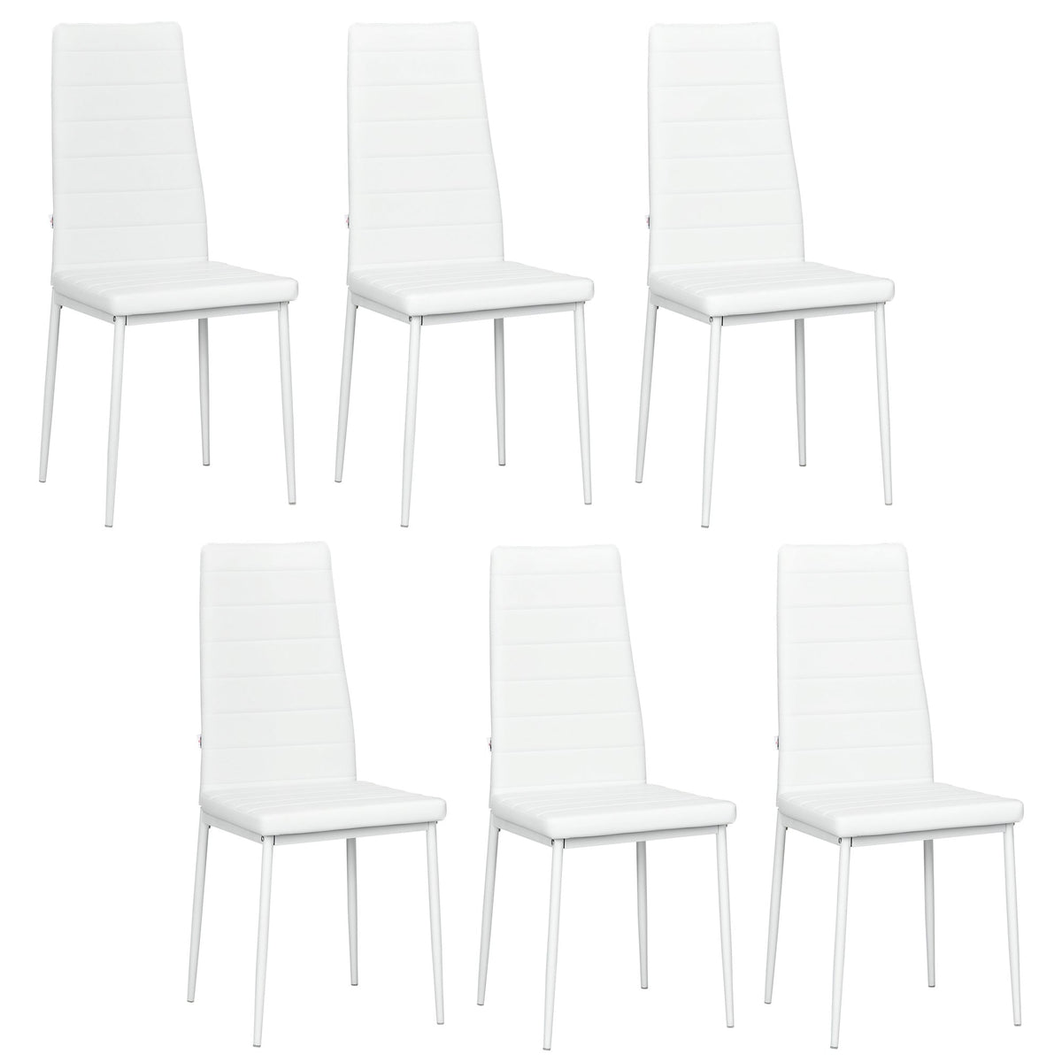 High Back Dining Chairs, Modern Upholstered PU Leather Accent Chairs with Metal Legs for Kitchen, Set of 6, White