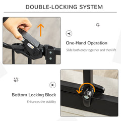 Retractable Gate Extra Wide Press-Mounted with Cat Door, Auto Closing Pet Gate for Stair, Hallway, 29-32 Inch
