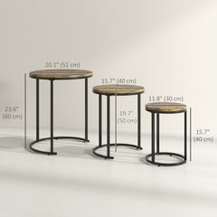 Nesting Tables Set of 3, Round Coffee Table, Stacking Side Tables with Steel Frame for Living Room