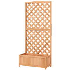 Wood Planter with Trellis for Vine Climbing, Raised Garden Bed to Grow Vegetables for Backyard, 30" x 14" x 67", Brown