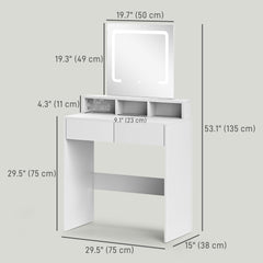Makeup Vanity Desk with Mirror and LED Lights, for Bedroom, Modern Dressing Table with Drawers, Compartments, White