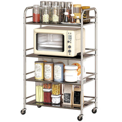 3 Tier Stainless Steel Rolling Cart with Adjustable Shelf, Utility Cart on Wheels with Handles for Kitchen, Silver