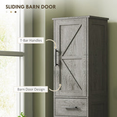 67" Tall Bathroom Cabinet, Narrow Bathroom Storage Cabinet with Drawer, Barn Doors and Adjustable Shelves, Black